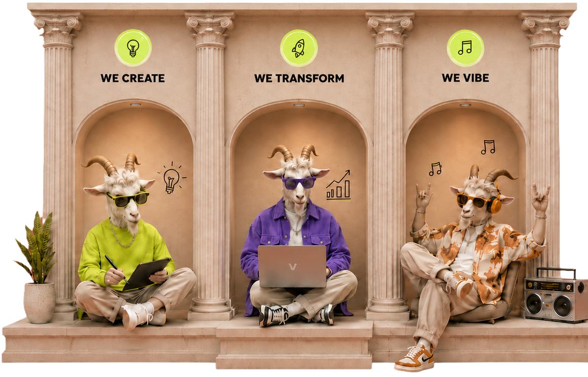 Create, Transform, and Vibe section visual